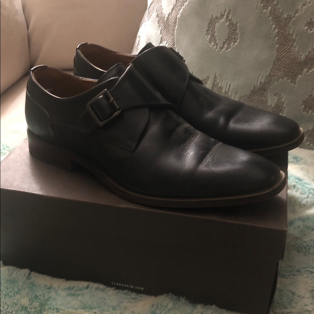 Florsheim Black Leather Monk Strap Dress Shoes